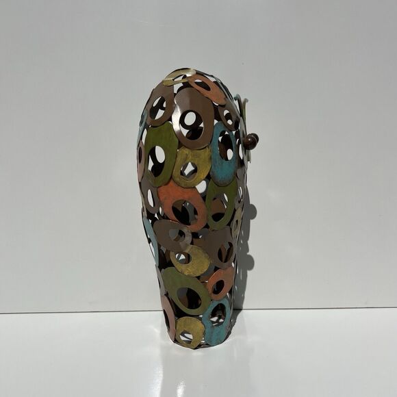 Earth Tone Metal Welded Circle Owl Figurine - Picture 2 of 8